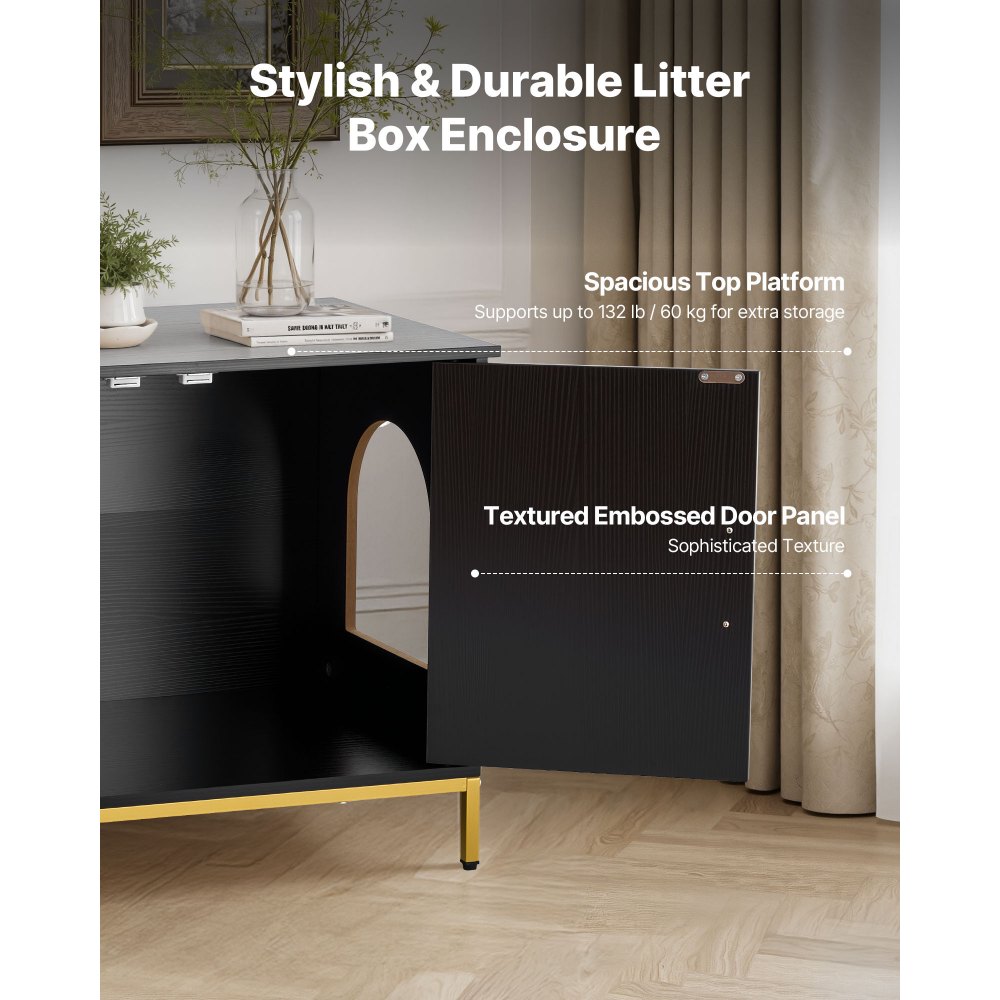 Mueble para caja de arena para gatos VEVOR, mueble oculto de 70 cm con patas y asa de metal, mesa auxiliar moderna para baño de gatos, compatible con la mayoría de cajas de arena, para dormitorio y sala de estar.