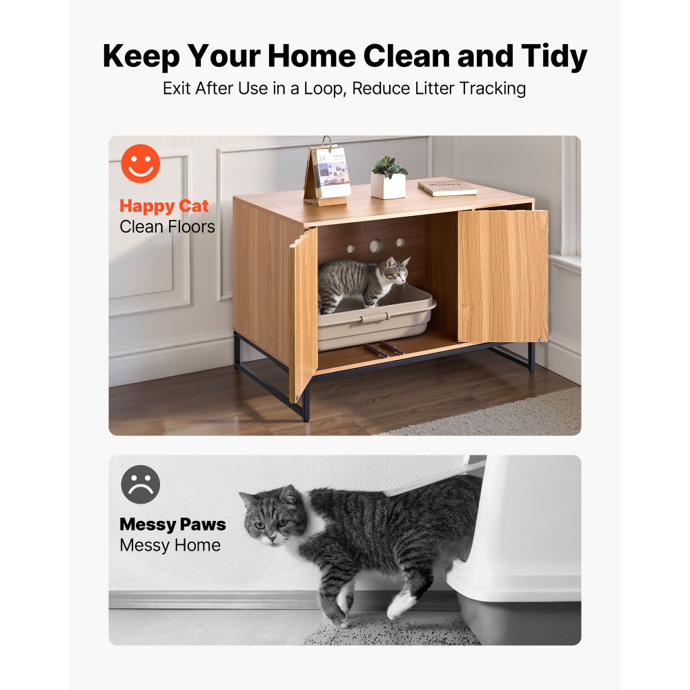 Mueble para caja de arena para gatos VEVOR, mueble oculto de 80 cm con rascador y almacenamiento, mesa auxiliar impermeable para baño, apto para la mayoría de cajas de arena, para dormitorio y sala de estar.