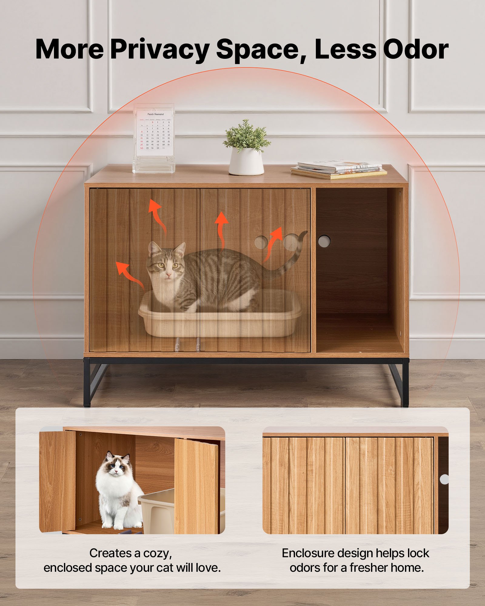 Mueble para caja de arena para gatos VEVOR, mueble oculto de 80 cm con rascador y almacenamiento, mesa auxiliar impermeable para baño, apto para la mayoría de cajas de arena, para dormitorio y sala de estar.