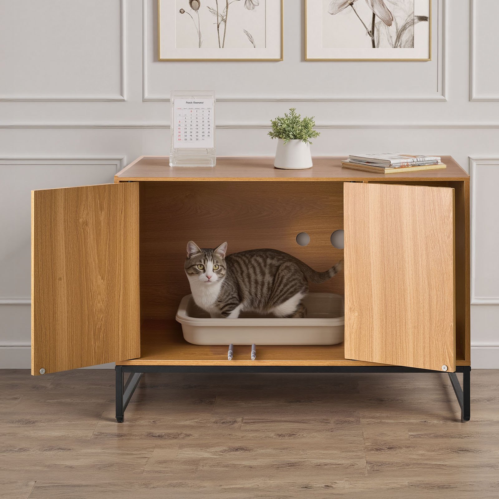 Mueble para caja de arena para gatos VEVOR, mueble oculto de 80 cm con rascador y almacenamiento, mesa auxiliar impermeable para baño, apto para la mayoría de cajas de arena, para dormitorio y sala de estar.