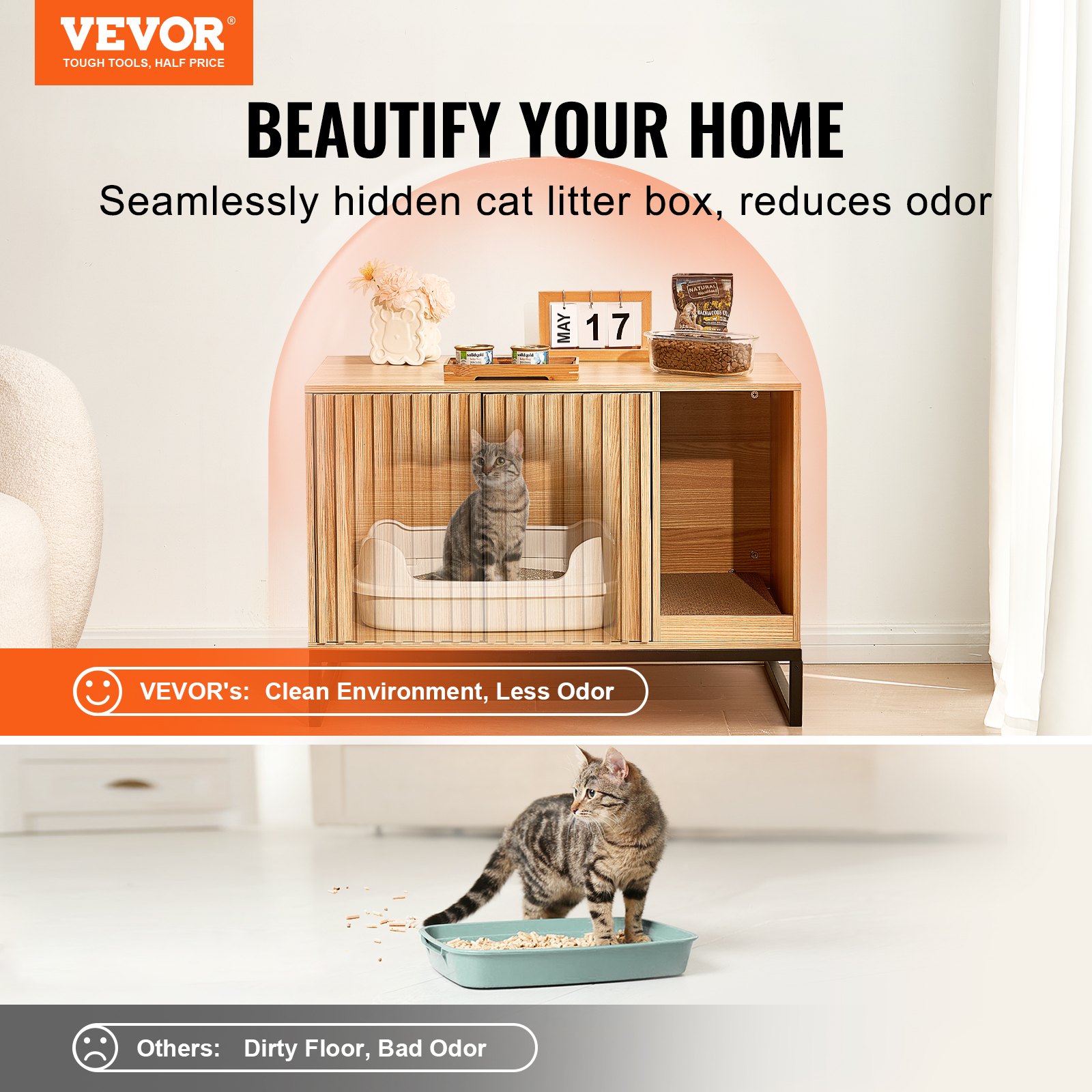 VEVOR Cat Litter Box Enclosure Hidden Litter Box Furniture 80 cm L x 50.8 cm W x 55.9 cm H