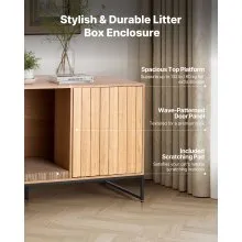 VEVOR Cat Litter Box Enclosure Furniture, 120 cm Hidden Litter Box Cabinet with Scratch Pad & Storage, Waterproof Cat Washroom End Table Cat House, Fit Most of Litterbox, for Bedroom Living Room