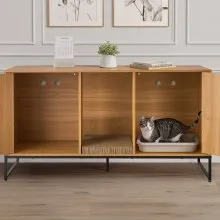 VEVOR Cat Litter Box Enclosure Furniture, 120 cm Hidden Litter Box Cabinet with Scratch Pad & Storage, Waterproof Cat Washroom End Table Cat House, Fit Most of Litterbox, for Bedroom Living Room