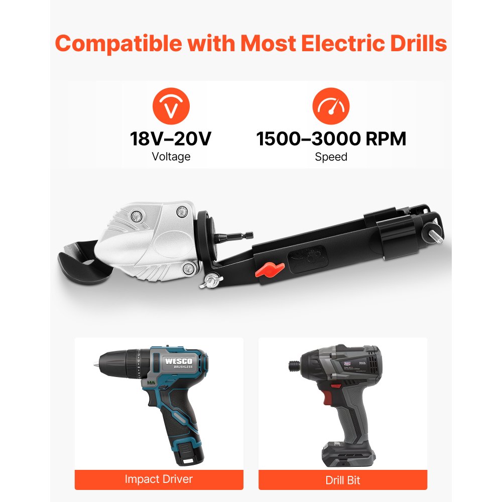 VEVOR Metal Shear/Cutter Drill Attachment, Sheet Metal Cutter with 360-Degree Pivoting Head, Sharp Blades,Ideal for 18 GA Galvanized Steel, 20 GA Stainless Steel, Aluminum Plate, Plastic, Cardboard