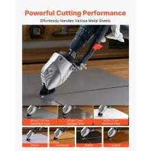 VEVOR Metal Shear/Cutter Drill Attachment, Sheet Metal Cutter with 360-Degree Pivoting Head, Sharp Blades,Ideal for 18 GA Galvanized Steel, 20 GA Stainless Steel, Aluminum Plate, Plastic, Cardboard