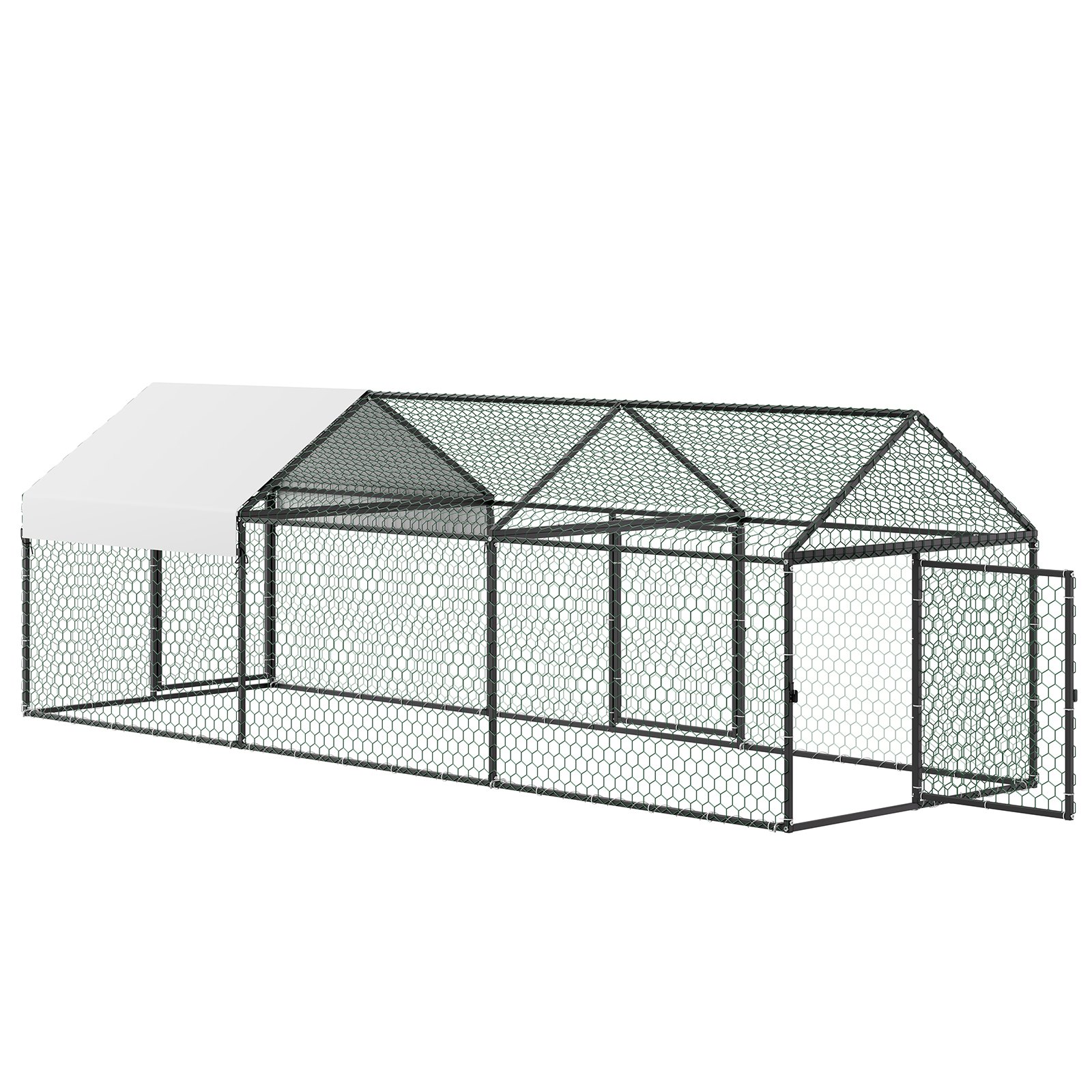 VEVOR Metal Chicken Coop for 6-8 Chickens 3.3x9.8x3.3 ft Small Chicken Cage, Spire Roof Poultry Run with Waterproof Cover & 3 Doors, Compatible with Wooden Coops, for Rabbit Hen Goose Duck, Backyard
