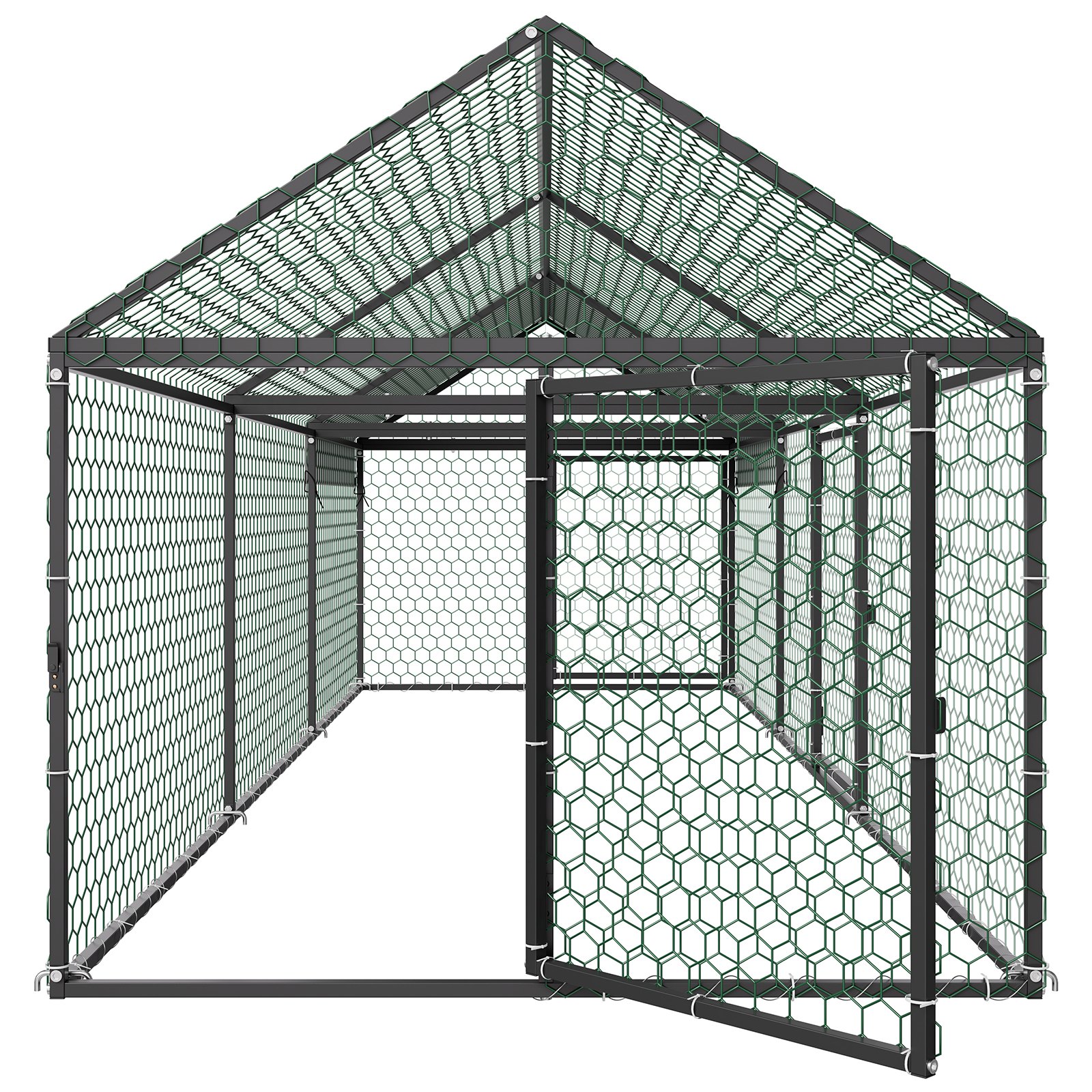 VEVOR Metal Chicken Coop for 6-8 Chickens 3.3x9.8x3.3 ft Small Chicken Cage, Spire Roof Poultry Run with Waterproof Cover & 3 Doors, Compatible with Wooden Coops, for Rabbit Hen Goose Duck, Backyard