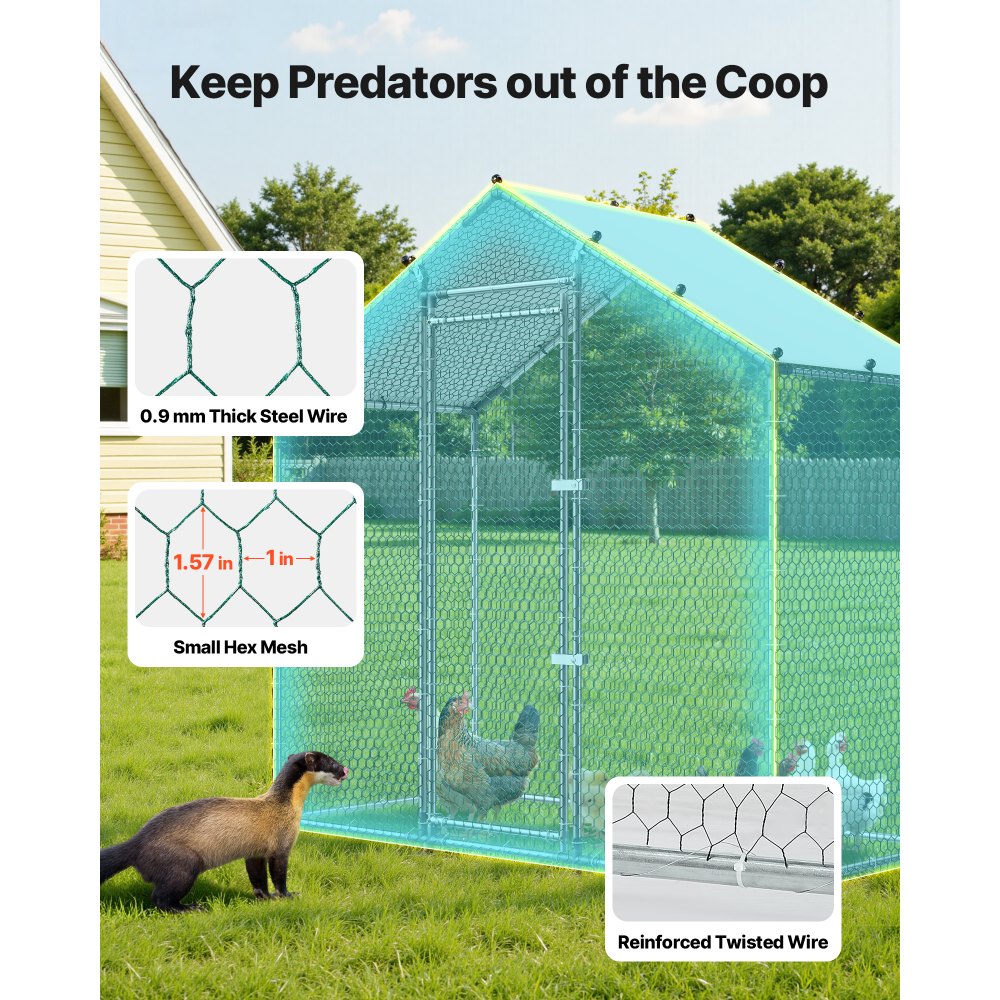 VEVOR Large Metal Chicken Coop,6.6 x 3.3 x 6.6 ft, Walk-in Chicken Run House with Waterproof Cover & Sturdy Frame, Spire Roof Poultry Cage Duck Pen for Rabbit Hen Goose Outdoor Backyard Farm Use