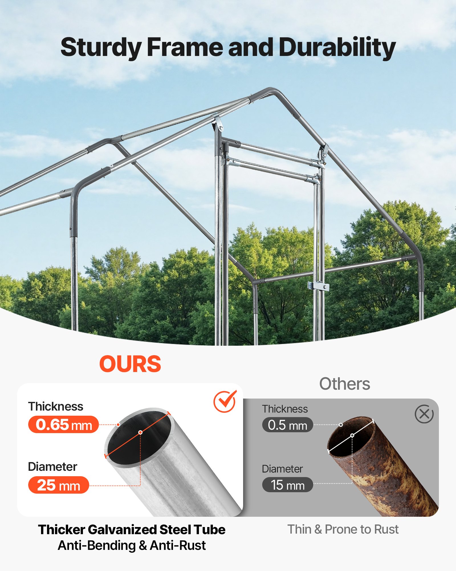 VEVOR Large Metal Chicken Coop,6.6 x 3.3 x 6.6 ft, Walk-in Chicken Run House with Waterproof Cover & Sturdy Frame, Spire Roof Poultry Cage Duck Pen for Rabbit Hen Goose Outdoor Backyard Farm Use