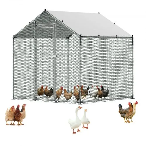 VEVOR Metal Chicken Coop, 6.56x6.56x6.56ft Large Walk-in Chicken Runs with Cover, Spire Roof Hen House Enclosure with Security Lock, Outdoor Duck Rabbit Cage Poultry Pen for Backyard, Farm, Yard