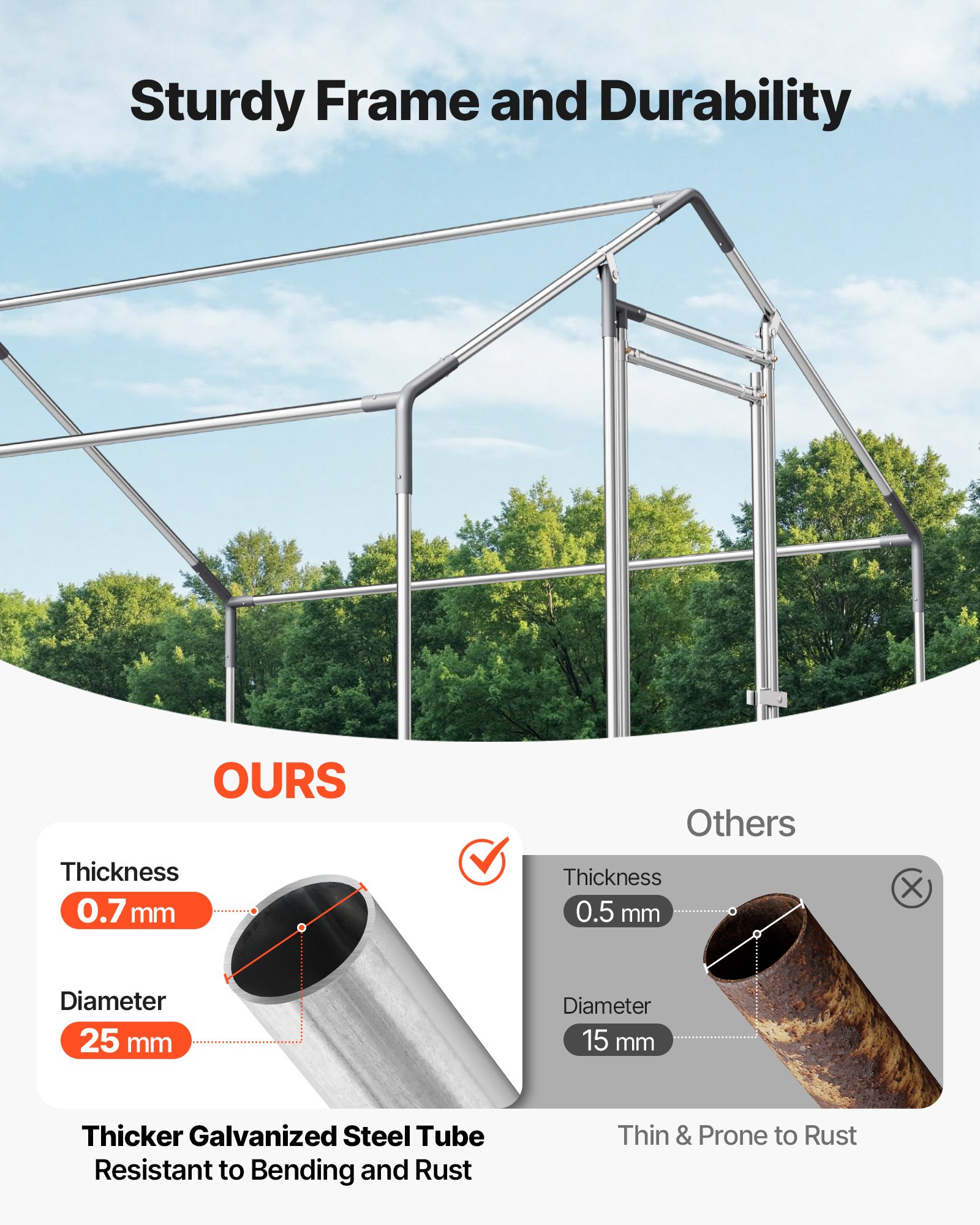 VEVOR Metal Chicken Coop, 6.56x6.56x6.56ft Large Walk-in Chicken Runs with Cover, Spire Roof Hen House Enclosure with Security Lock, Outdoor Duck Rabbit Cage Poultry Pen for Backyard, Farm, Yard