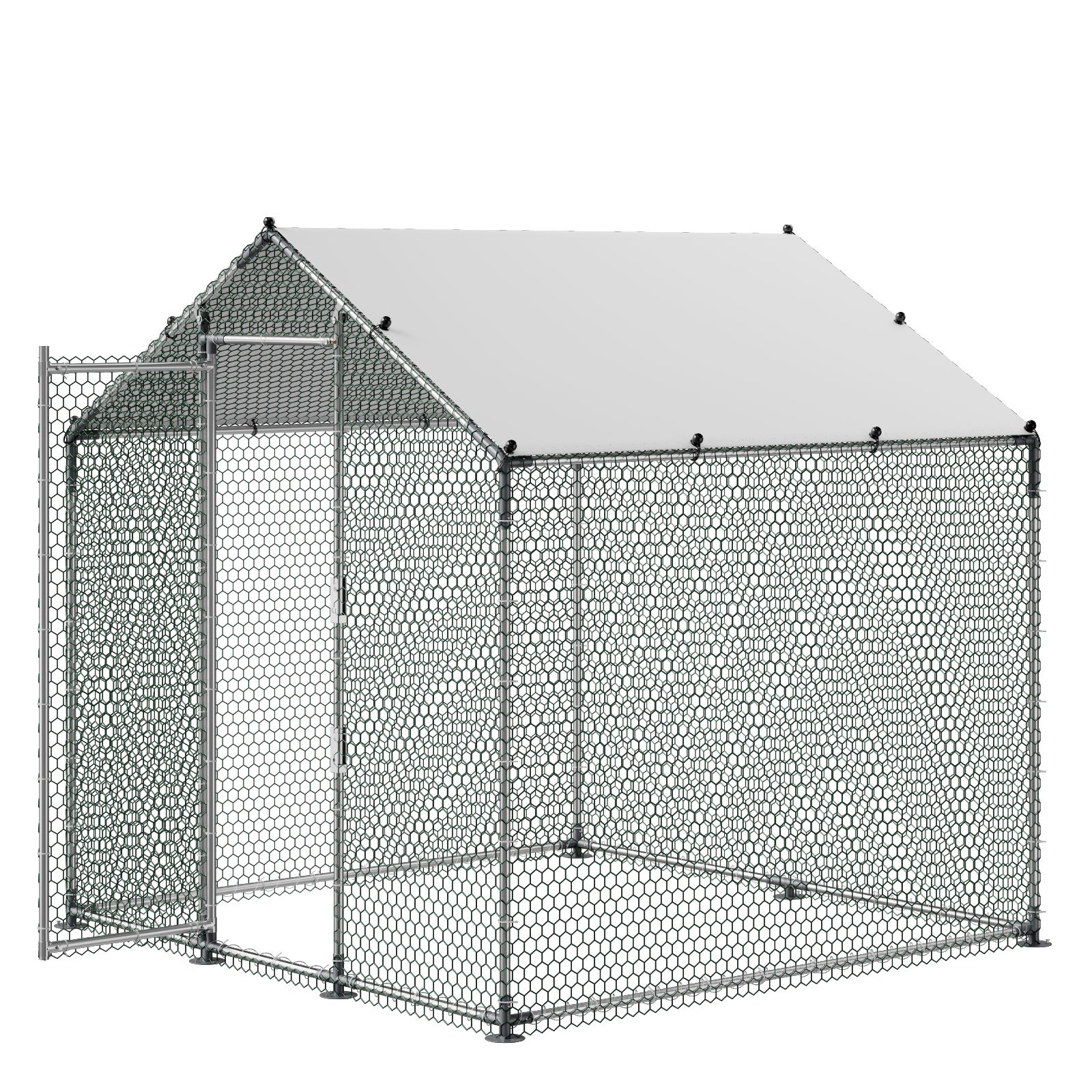 VEVOR Metal Chicken Coop, 6.56x6.56x6.56ft Large Walk-in Chicken Runs with Cover, Spire Roof Hen House Enclosure with Security Lock, Outdoor Duck Rabbit Cage Poultry Pen for Backyard, Farm, Yard