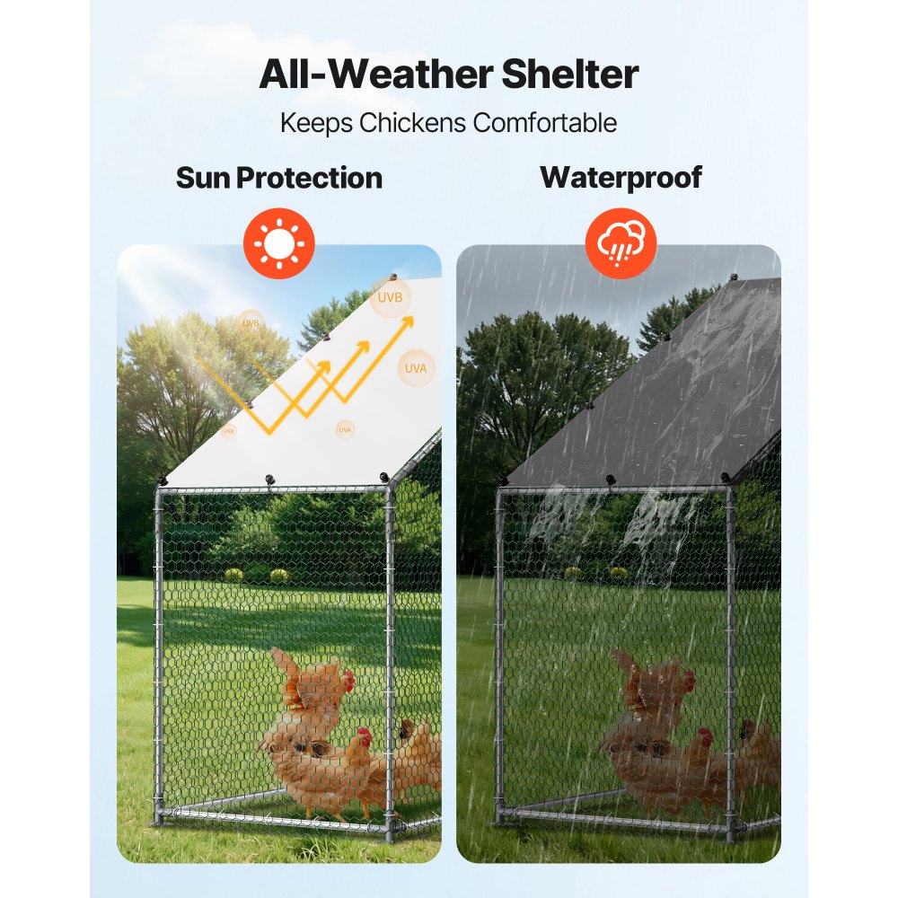 VEVOR Large Metal Chicken Coop,9.8 x 3.3 x 6.6 ft, Walk-in Chicken Run House with Waterproof Cover & Sturdy Frame, Spire Roof Poultry Cage Duck Pen for Rabbit Hen Goose Outdoor Backyard Farm Use
