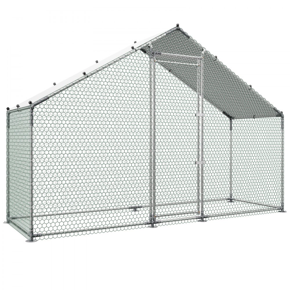 VEVOR Large Metal Chicken Coop,9.8 x 3.3 x 6.6 ft, Walk-in Chicken Run House with Waterproof Cover & Sturdy Frame, Spire Roof Poultry Cage Duck Pen for Rabbit Hen Goose Outdoor Backyard Farm Use