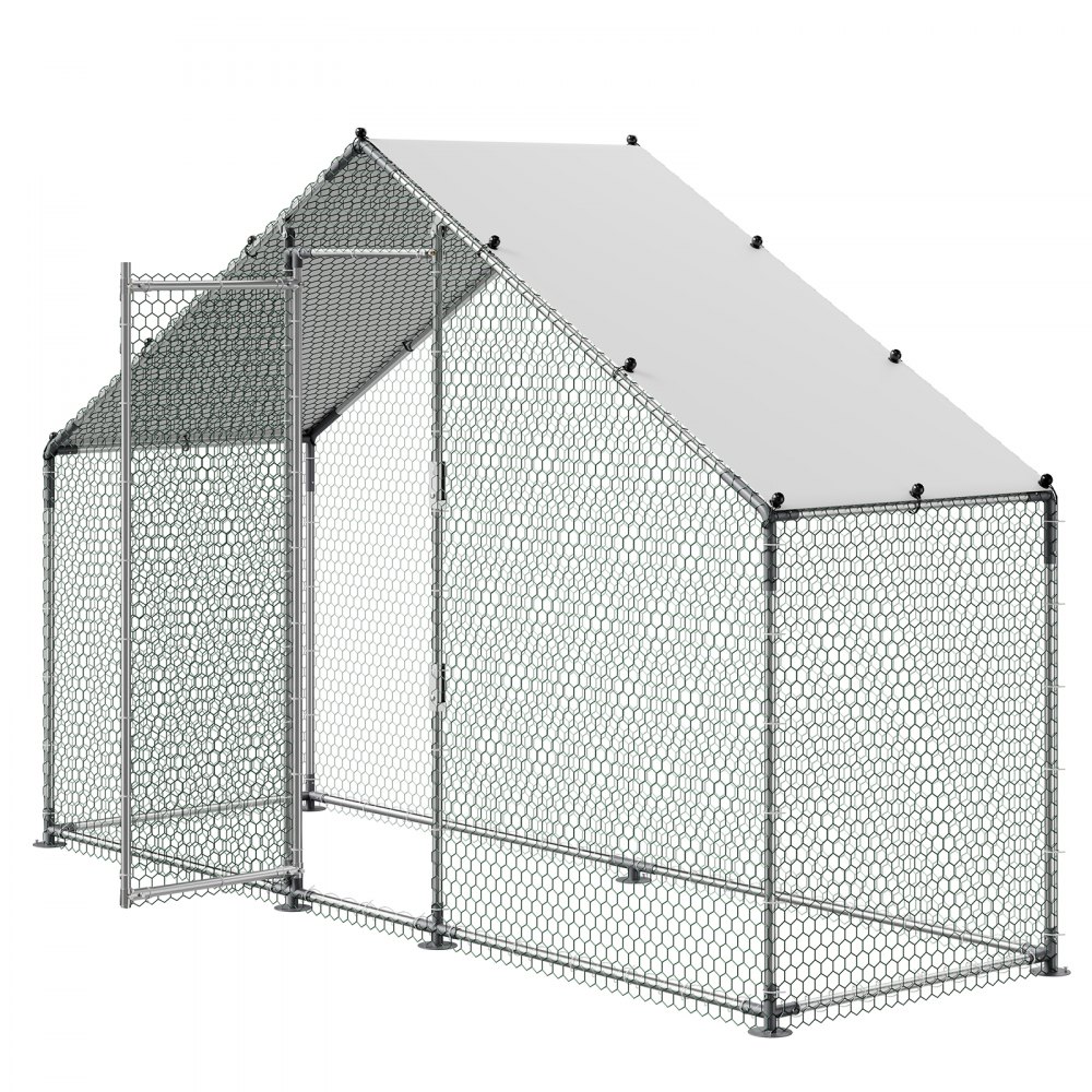 VEVOR Large Metal Chicken Coop,9.8 x 3.3 x 6.6 ft, Walk-in Chicken Run House with Waterproof Cover & Sturdy Frame, Spire Roof Poultry Cage Duck Pen for Rabbit Hen Goose Outdoor Backyard Farm Use