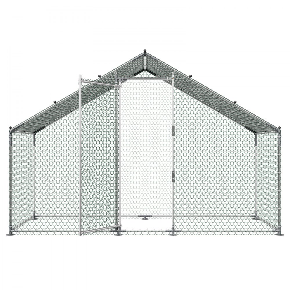 VEVOR Large Metal Chicken Coop,9.8 x 3.3 x 6.6 ft, Walk-in Chicken Run House with Waterproof Cover & Sturdy Frame, Spire Roof Poultry Cage Duck Pen for Rabbit Hen Goose Outdoor Backyard Farm Use