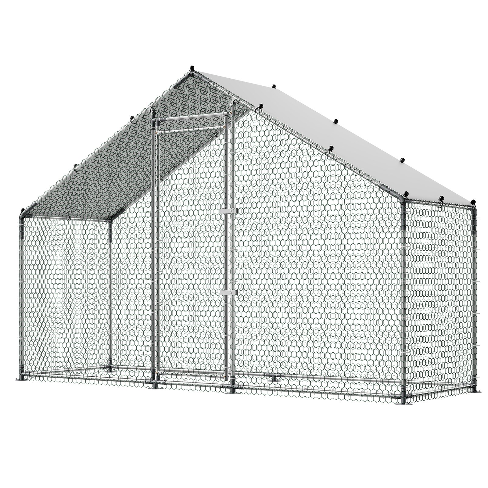 VEVOR Large Metal Chicken Coop,9.8 x 3.3 x 6.6 ft, Walk-in Chicken Run House with Waterproof Cover & Sturdy Frame, Spire Roof Poultry Cage Duck Pen for Rabbit Hen Goose Outdoor Backyard Farm Use
