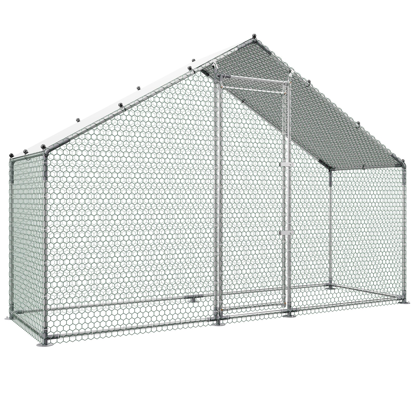 VEVOR Large Metal Chicken Coop,9.8 x 3.3 x 6.6 ft, Walk-in Chicken Run House with Waterproof Cover & Sturdy Frame, Spire Roof Poultry Cage Duck Pen for Rabbit Hen Goose Outdoor Backyard Farm Use