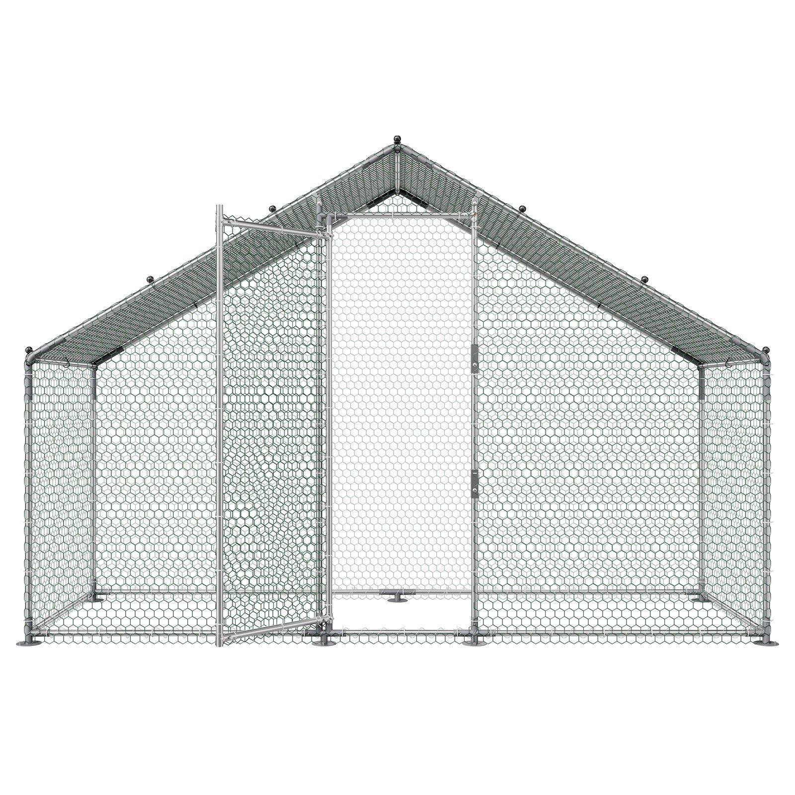 VEVOR Large Metal Chicken Coop,9.8 x 3.3 x 6.6 ft, Walk-in Chicken Run House with Waterproof Cover & Sturdy Frame, Spire Roof Poultry Cage Duck Pen for Rabbit Hen Goose Outdoor Backyard Farm Use