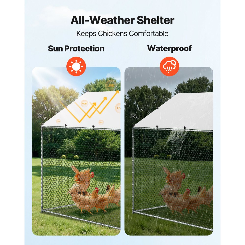 VEVOR Metal Chicken Coop, 9.8x6.5x6.5ft Large Walk-in Chicken Runs with Cover, Spire Roof Hen House Enclosure with Security Lock, Outdoor Duck Rabbit Cage Poultry Pen for Backyard, Farm, Yard