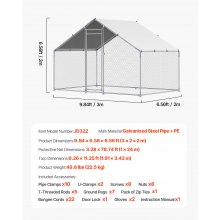 Metal Chicken Coop 9.8x6.5x6.5ft Walk-in Chicken Run with Cover Spire Roof