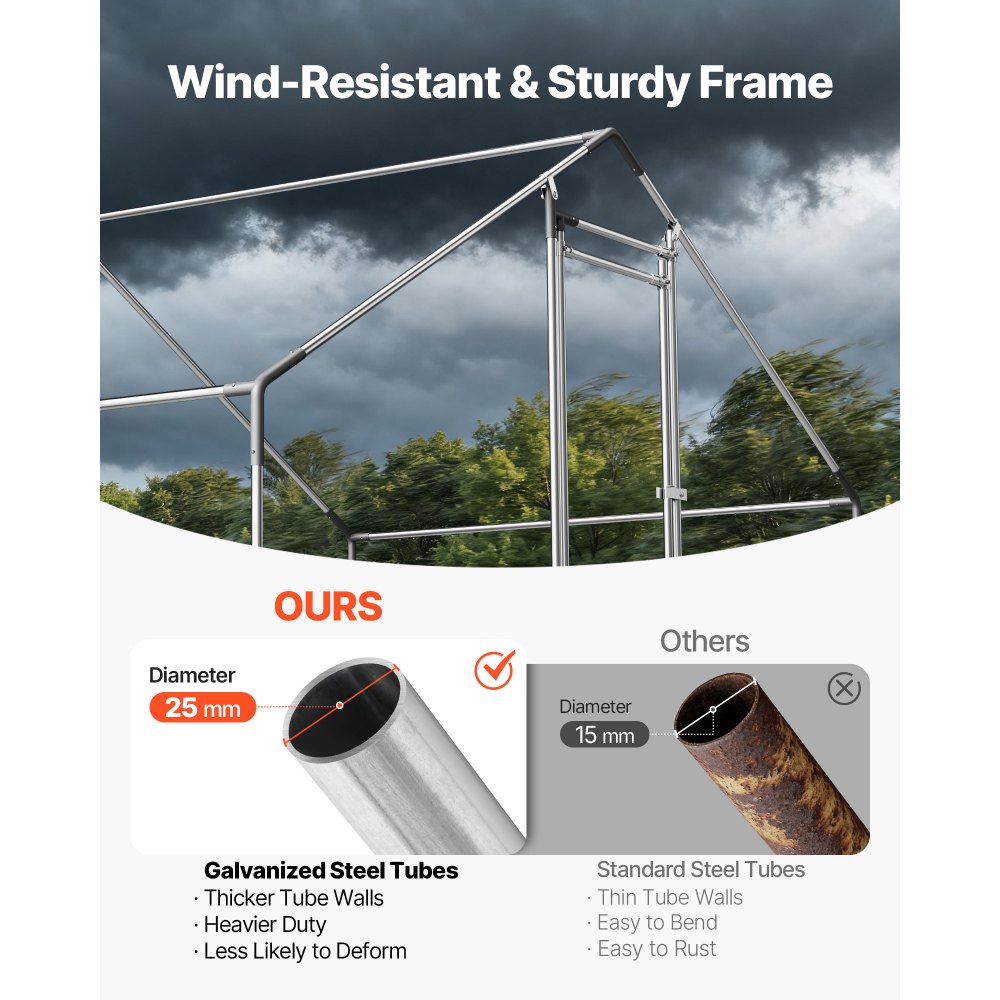 VEVOR Large Metal Chicken Coop, 3 x 2 x 2 m, Walk-in Chicken Runs with Waterproof Cover, Spire Roof Hen House Enclosure with Lock, Outdoor Duck Rabbit Cage Poultry Pen for Backyard, Farm, Yard Use