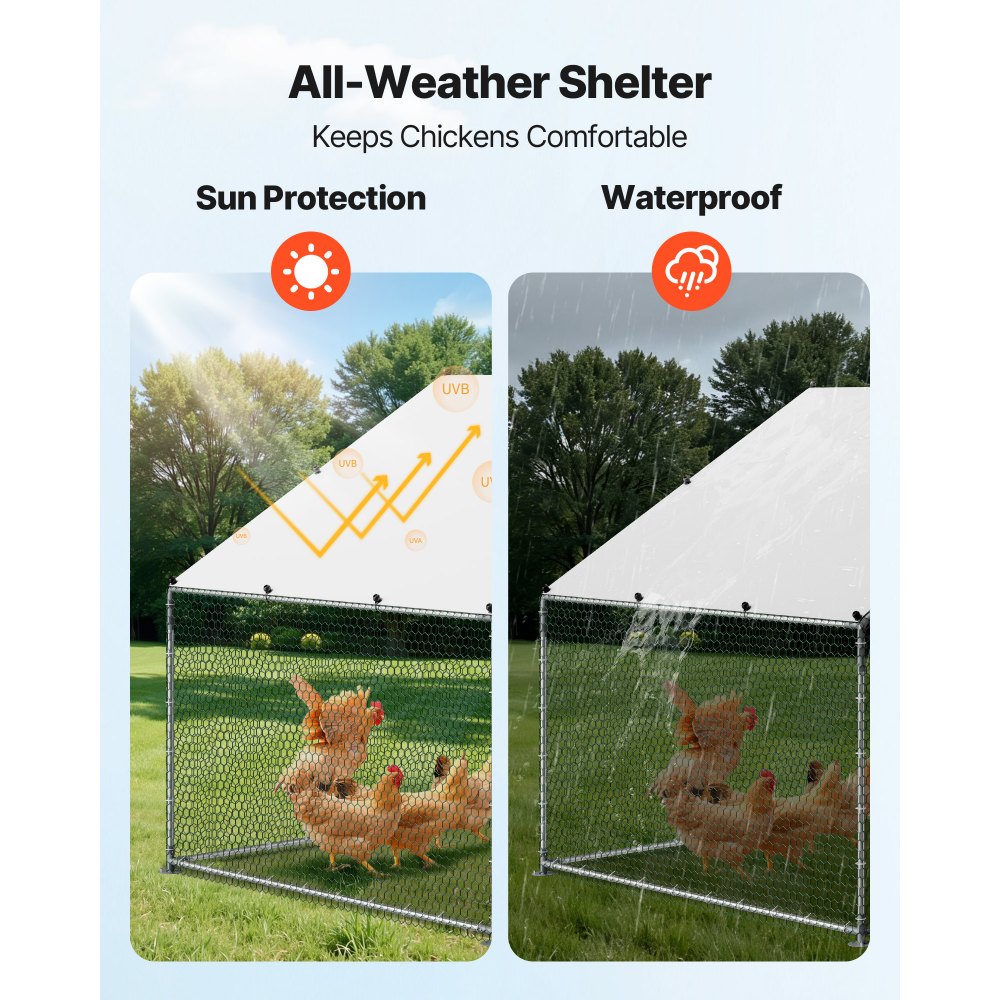 VEVOR Large Metal Chicken Coop, 3 x 2 x 2 m, Walk-in Chicken Runs with Waterproof Cover, Spire Roof Hen House Enclosure with Lock, Outdoor Duck Rabbit Cage Poultry Pen for Backyard, Farm, Yard Use