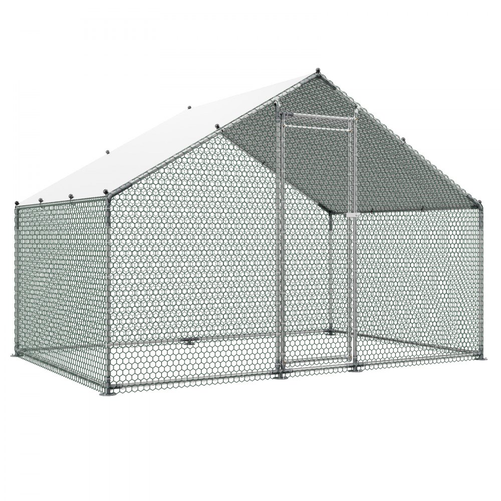 VEVOR Large Metal Chicken Coop, 3 x 2 x 2 m, Walk-in Chicken Runs with Waterproof Cover, Spire Roof Hen House Enclosure with Lock, Outdoor Duck Rabbit Cage Poultry Pen for Backyard, Farm, Yard Use