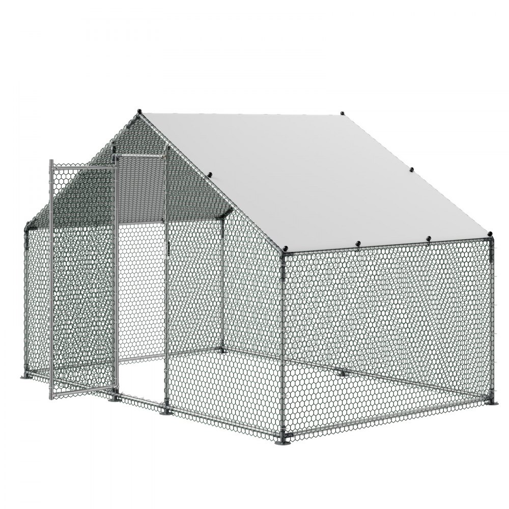 VEVOR Large Metal Chicken Coop, 3 x 2 x 2 m, Walk-in Chicken Runs with Waterproof Cover, Spire Roof Hen House Enclosure with Lock, Outdoor Duck Rabbit Cage Poultry Pen for Backyard, Farm, Yard Use