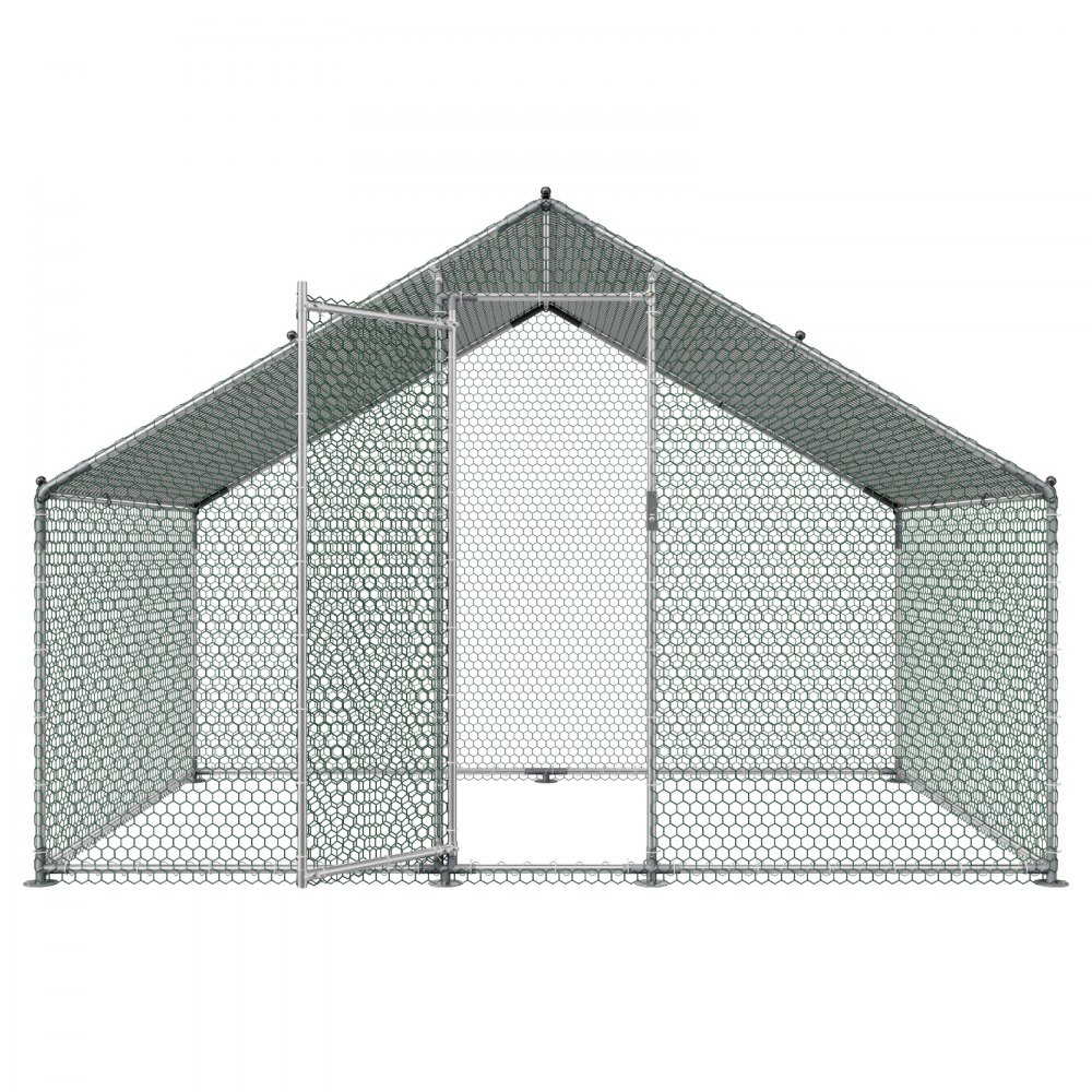 VEVOR Large Metal Chicken Coop, 3 x 2 x 2 m, Walk-in Chicken Runs with Waterproof Cover, Spire Roof Hen House Enclosure with Lock, Outdoor Duck Rabbit Cage Poultry Pen for Backyard, Farm, Yard Use