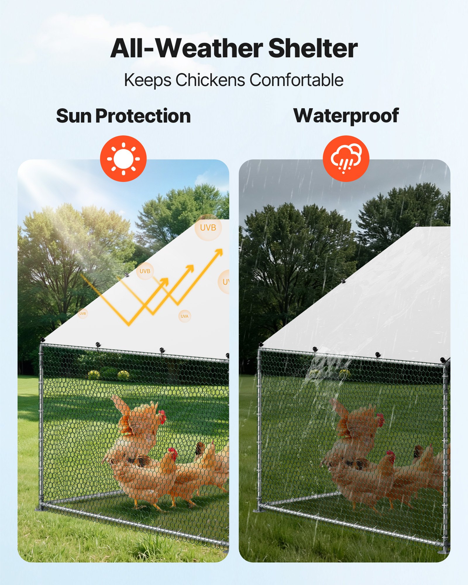 VEVOR Large Metal Chicken Coop, 3 x 2 x 2 m, Walk-in Chicken Runs with Waterproof Cover, Spire Roof Hen House Enclosure with Lock, Outdoor Duck Rabbit Cage Poultry Pen for Backyard, Farm, Yard Use