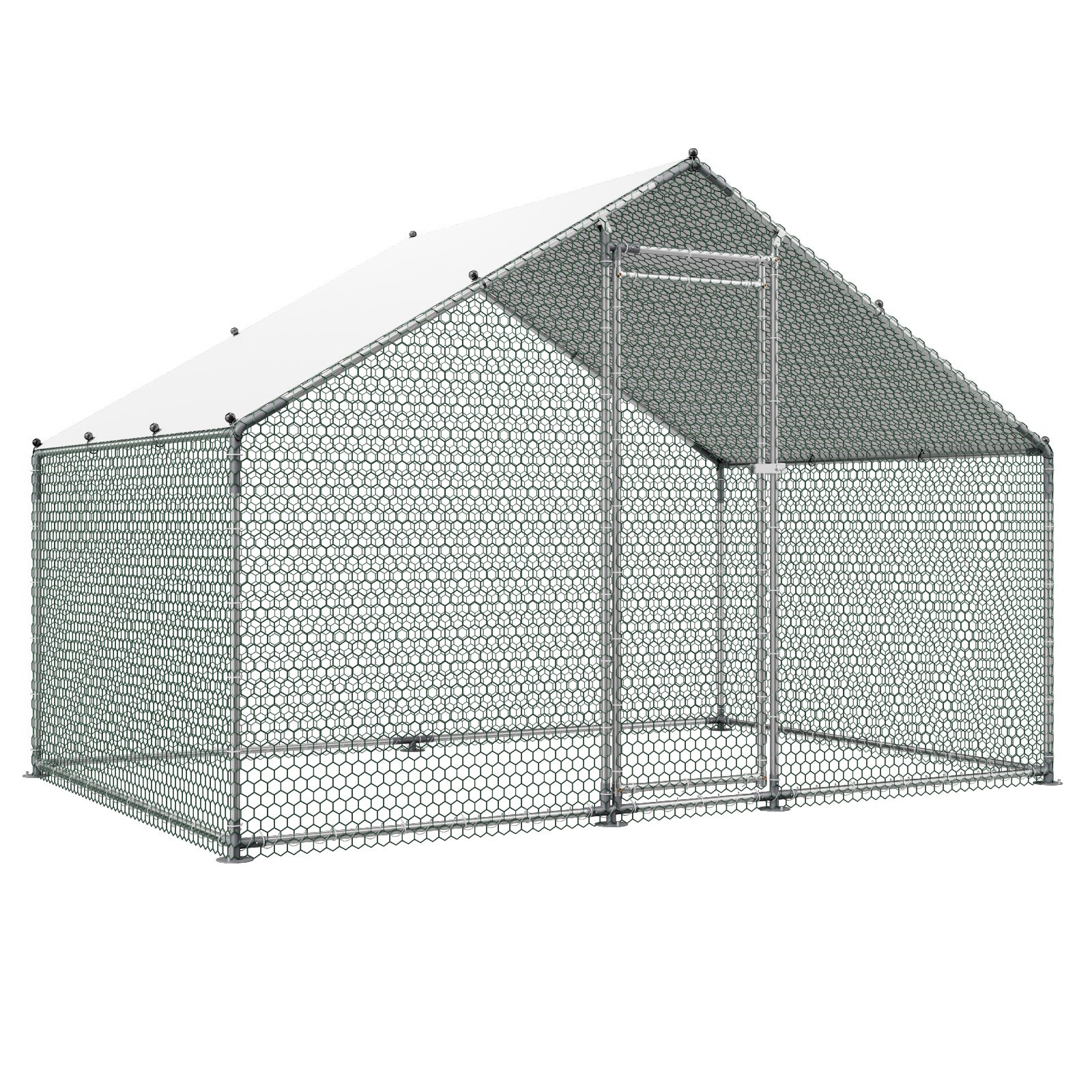 VEVOR Large Metal Chicken Coop, 3 x 2 x 2 m, Walk-in Chicken Runs with Waterproof Cover, Spire Roof Hen House Enclosure with Lock, Outdoor Duck Rabbit Cage Poultry Pen for Backyard, Farm, Yard Use