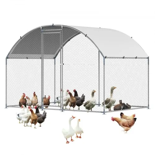 Metal Chicken Coop 9.8x6.5x6.5ft Walk-in Chicken Run with Cover Doom Roof
