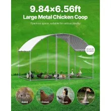 Metal Chicken Coop 9.8x6.5x6.5ft Walk-in Chicken Run with Cover Doom Roof