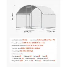 Metal Chicken Coop 9.8x6.5x6.5ft Walk-in Chicken Run with Cover Doom Roof