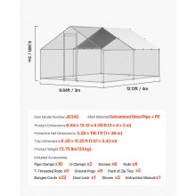 Metal Chicken Coop 9.8x13.1x6.5 ft Walk-in Chicken Run with Cover Spire Roof