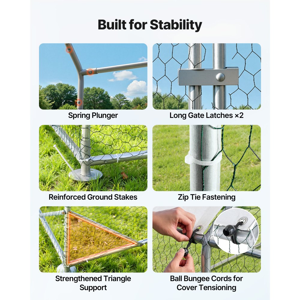 VEVOR Large Metal Chicken Coop, 3 x 4 x 2 m, Walk-in Chicken Runs with Waterproof Cover, Spire Roof Hen House Enclosure with Lock, Outdoor Duck Rabbit Cage Poultry Pen for Backyard, Farm, Yard Use