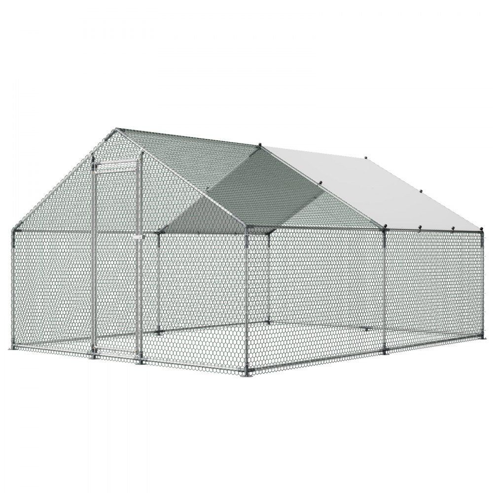 VEVOR Large Metal Chicken Coop, 3 x 4 x 2 m, Walk-in Chicken Runs with Waterproof Cover, Spire Roof Hen House Enclosure with Lock, Outdoor Duck Rabbit Cage Poultry Pen for Backyard, Farm, Yard Use