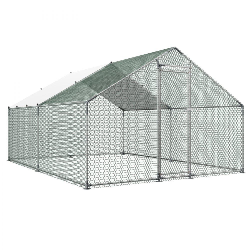 VEVOR Large Metal Chicken Coop, 3 x 4 x 2 m, Walk-in Chicken Runs with Waterproof Cover, Spire Roof Hen House Enclosure with Lock, Outdoor Duck Rabbit Cage Poultry Pen for Backyard, Farm, Yard Use