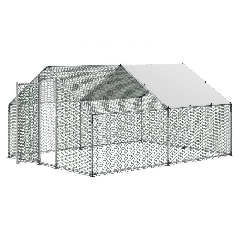 VEVOR Large Metal Chicken Coop, 3 x 4 x 2 m, Walk-in Chicken Runs with Waterproof Cover, Spire Roof Hen House Enclosure with Lock, Outdoor Duck Rabbit Cage Poultry Pen for Backyard, Farm, Yard Use