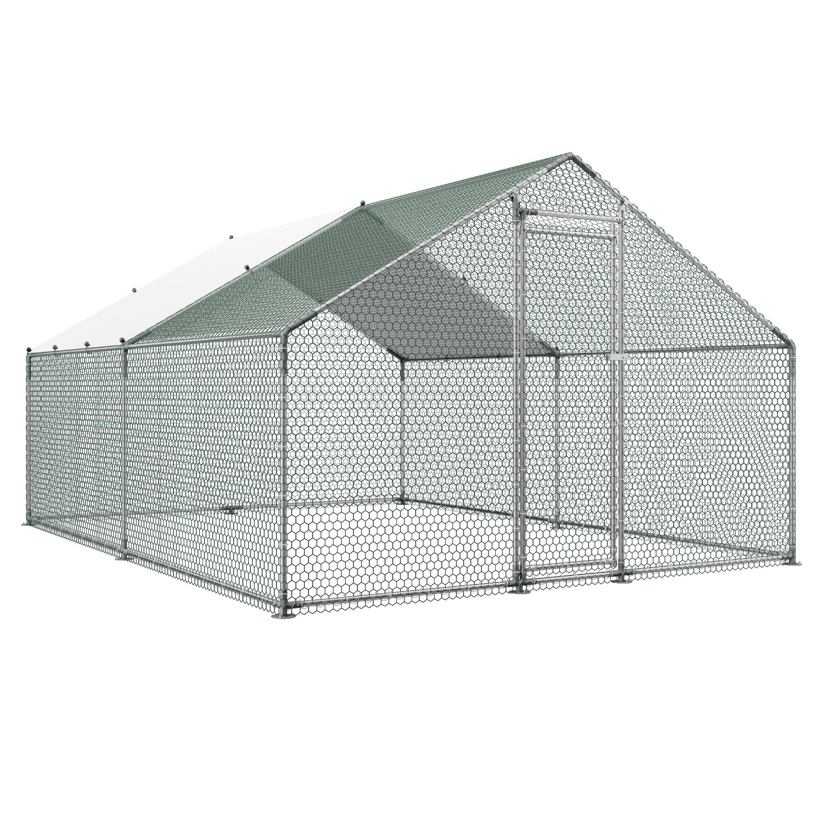 VEVOR Large Metal Chicken Coop, 3 x 4 x 2 m, Walk-in Chicken Runs with Waterproof Cover, Spire Roof Hen House Enclosure with Lock, Outdoor Duck Rabbit Cage Poultry Pen for Backyard, Farm, Yard Use