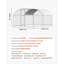 Metal Chicken Coop 9.8x13.1x6.5 ft Walk-in Chicken Run with Cover Doom Roof
