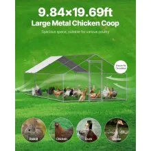 Metal Chicken Coop 9.8x19.6x6.5 ft Walk-in Chicken Run with Cover Spire Roof