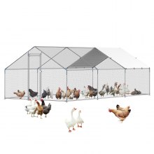 Metal Chicken Coop 9.8x19.6x6.5 ft Walk-in Chicken Run with Cover Spire Roof