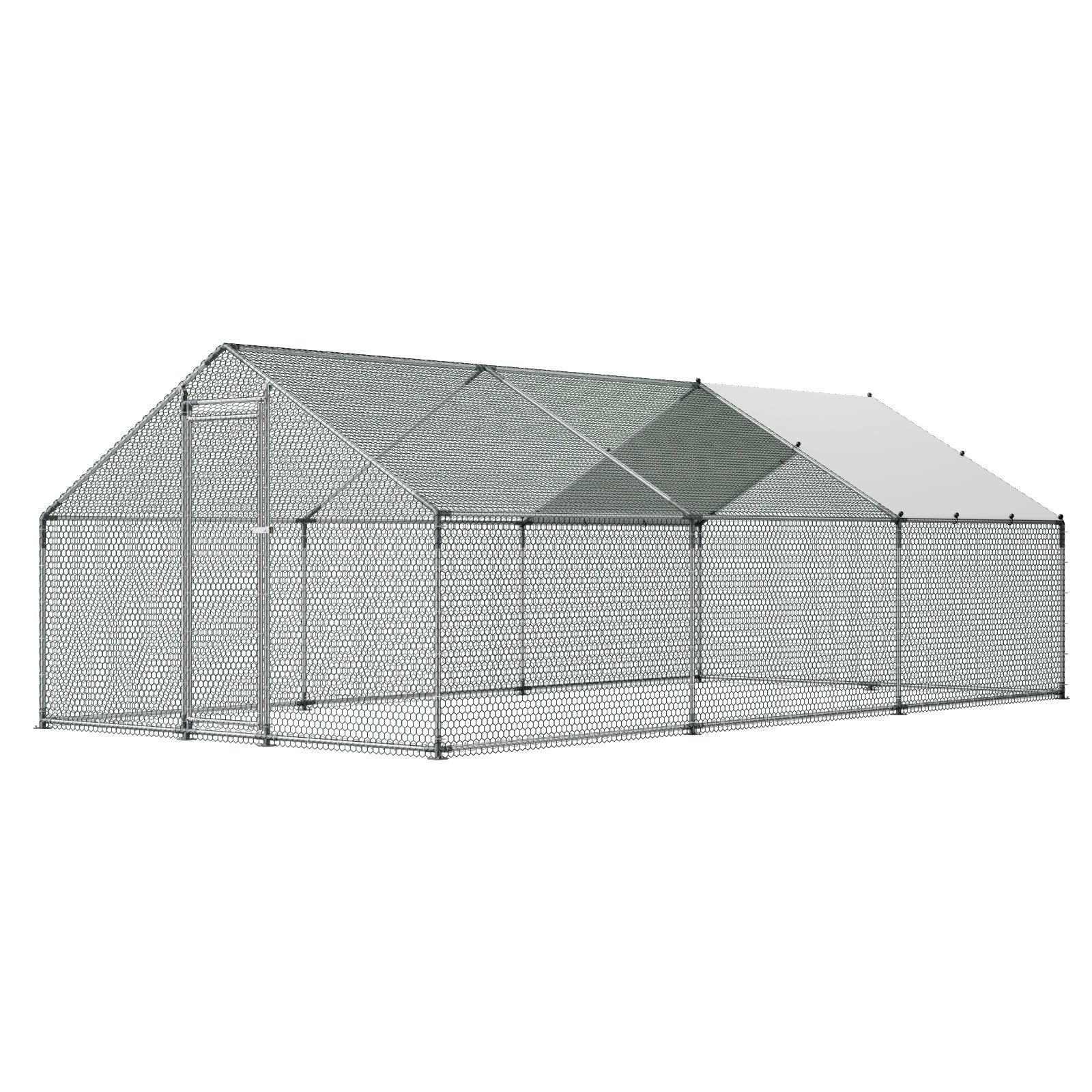 VEVOR Metal Chicken Coop, 9.8x19.6x6.5 ft Large Walk-in Chicken Runs with Cover, Spire Roof Hen House Enclosure with Security Lock, Outdoor Duck Rabbit Cage Poultry Pen for Backyard, Farm, Yard