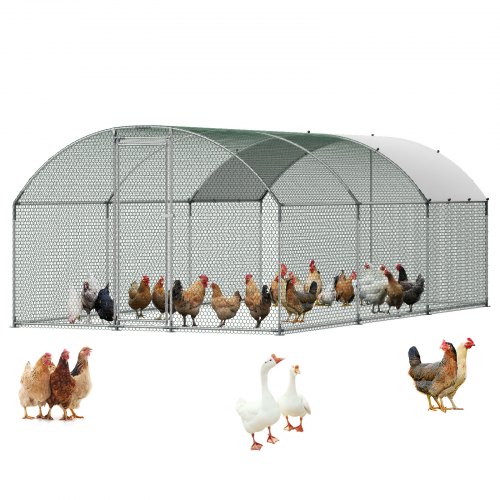 VEVOR Metal Chicken Coop, 9.8x19.3x6.5 ft Large Walk-in Chicken Runs with Cover, Doom Roof Hen House Enclosure with Security Lock, Outdoor Duck Rabbit Cage Poultry Pen for Backyard, Farm, Yard