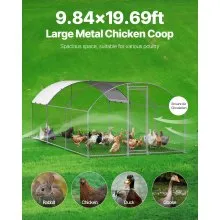 Metal Chicken Coop 9.8x19.6x6.5 ft Walk-in Chicken Run with Cover Doom Roof