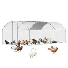 Metal Chicken Coop 9.8x19.6x6.5 ft Walk-in Chicken Run with Cover Doom Roof