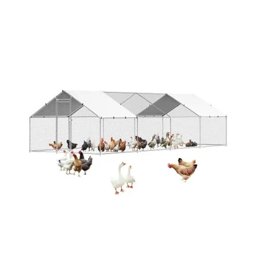 VEVOR Metal Chicken Coop, 9.8x26.2x6.5 ft Large Walk-in Chicken Runs with Cover, Spire Roof Hen House Enclosure with Security Lock, Outdoor Duck Rabbit Cage Poultry Pen for Backyard, Farm, Yard