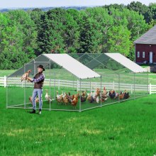 Metal Chicken Coop 9.8x26.2x6.5 ft Walk-in Chicken Run with Cover Spire Roof